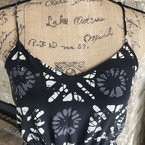 Madewell 100% silk Starview Batik Grid black gray cream mini dress w pockets - Picture 5 of 16